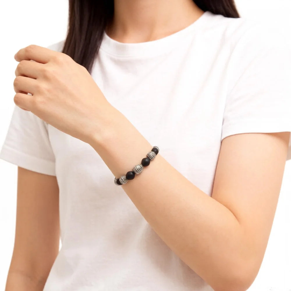Bracelet Hero Rebel Bead Europe Style Fashion Jewelry Gift For Men And Women,In Sterling Silver And Black Obsidian