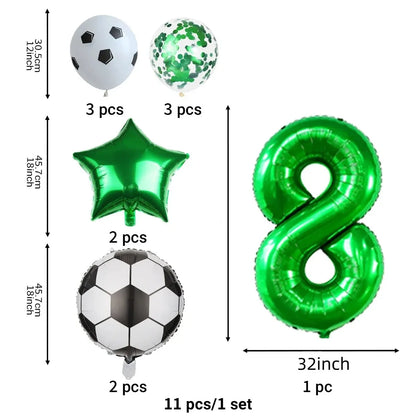 11 Pcs Football Theme Party Decoration balloon Set Birthday and Anniversary Number123456789 Green balloon for Champions Cup