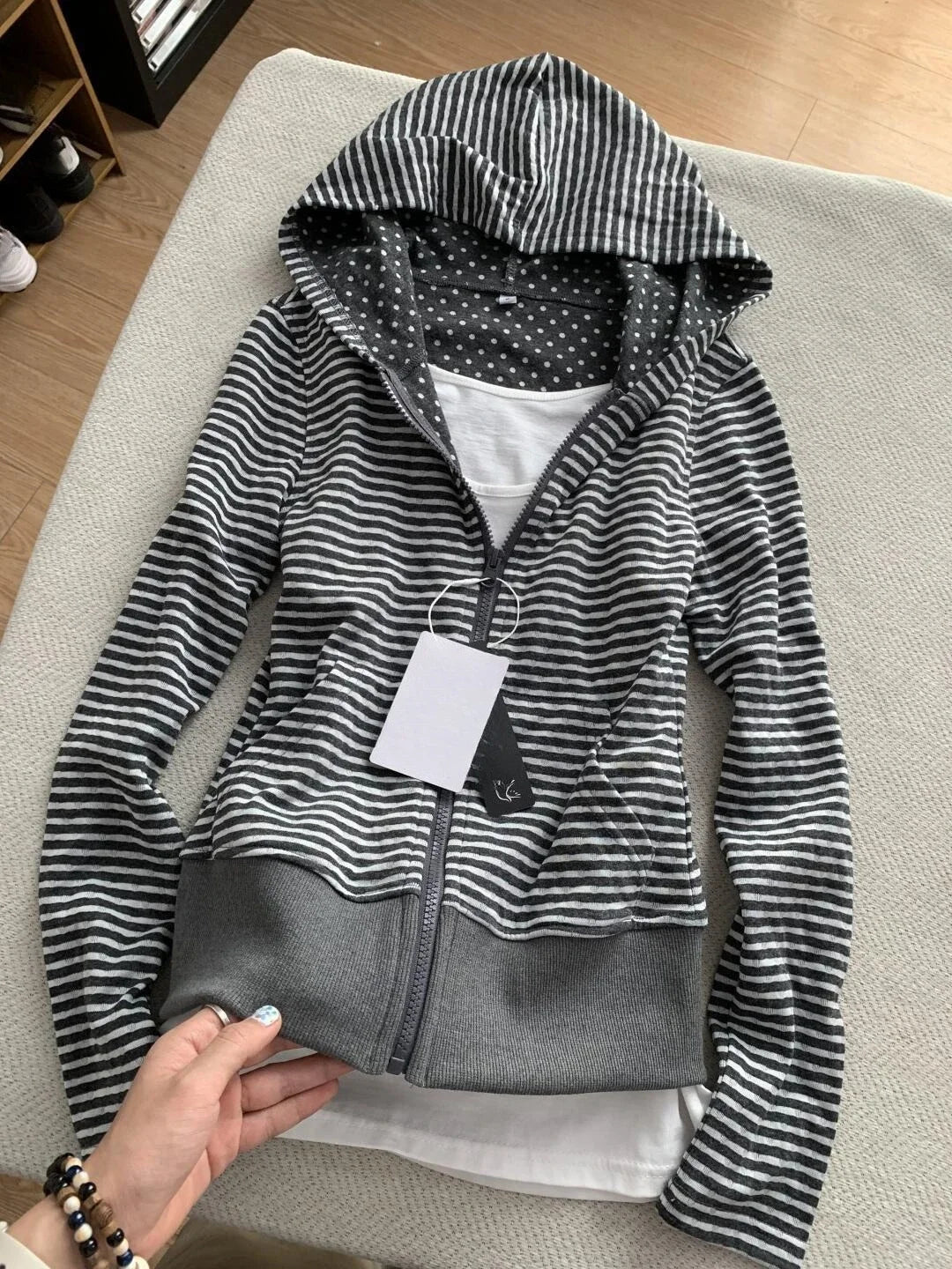Hooded Stripe Hoodie Zipper Long Sleeve Sudaderas De Mujer Y2k Harajuku Clothes Woman Clothing Subculture Autumn Pulls Femmes