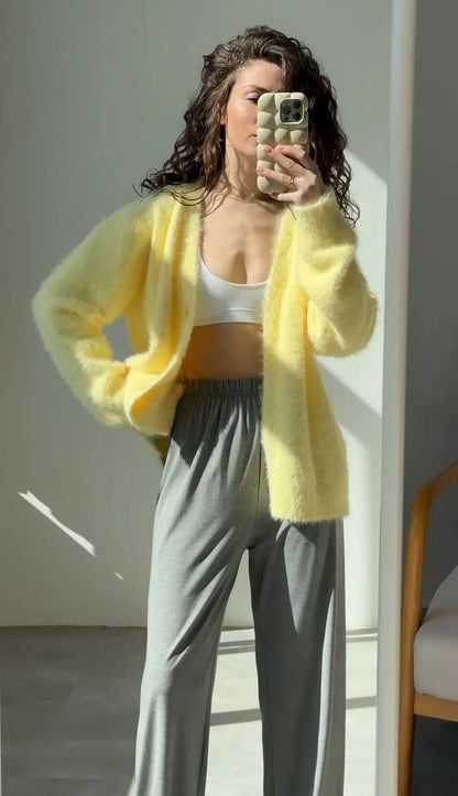 Women New Knitted Thick Cashmere Wool Cardigan Chic V Neck Single Breasted Fashion Long Sleeve Sweater Fall Winter Coat Outwear