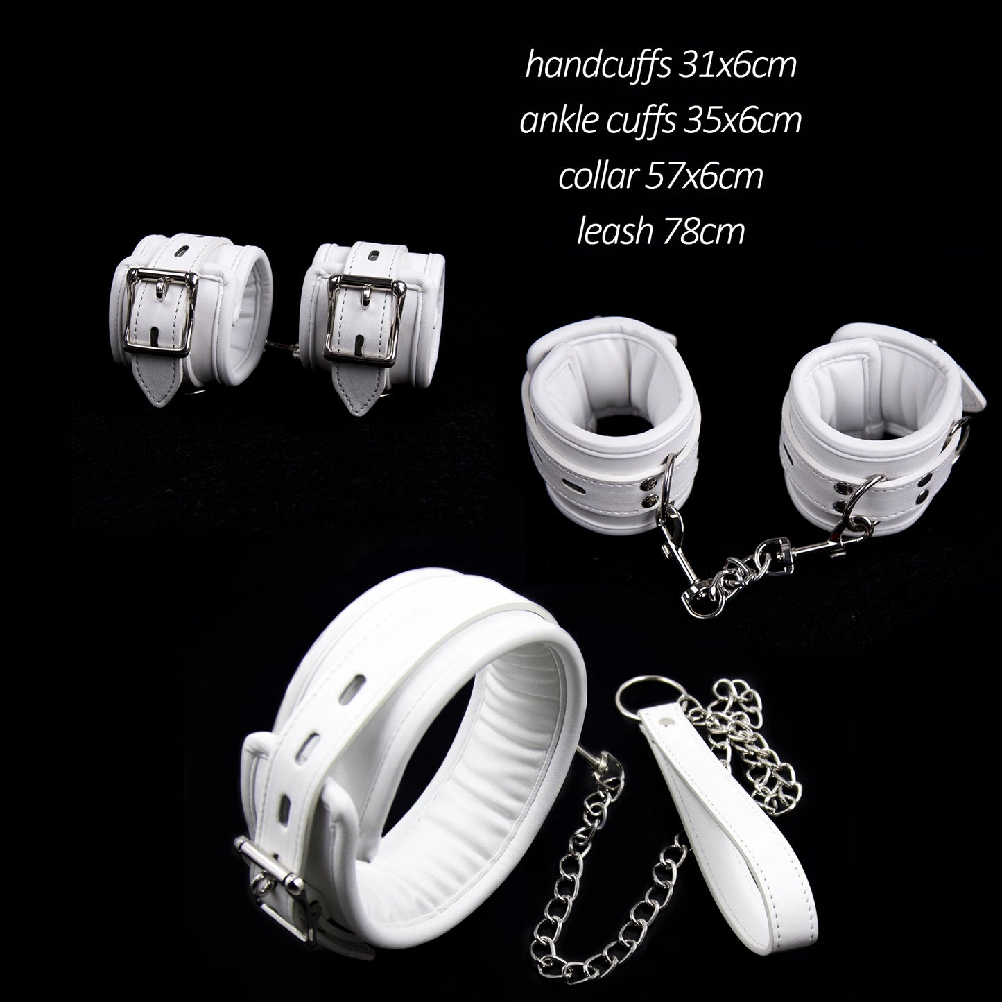 Thierry 3Pcs Soft Bondage Restraints Handcuffs Collar Wrist Ankle Cuffs for Fetish Erotic BDSM Adult Games Couple Sex Product