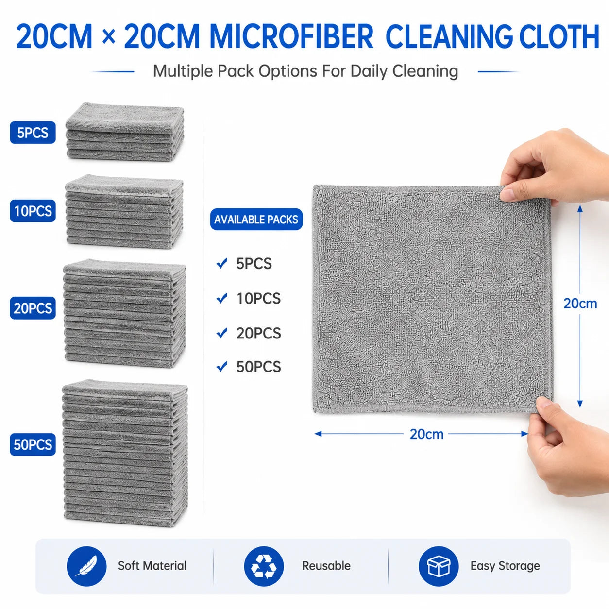 Soft Lint-Free Microfiber Cleaning Cloths, Reusable Cleaning Cloths for Car Interior Glass Kitchen Home - 5/10/20/50 Pcs