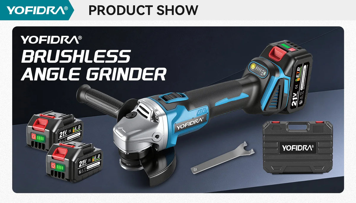 YOFIDRA 125mm 4 Gears Brushless Electric Angle Grinder Metal Wood Grinding Polishing Cutting Power Tool For Makita Battery Pin