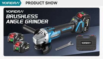 YOFIDRA 125mm 4 Gears Brushless Electric Angle Grinder Metal Wood Grinding Polishing Cutting Power Tool For Makita Battery Pin