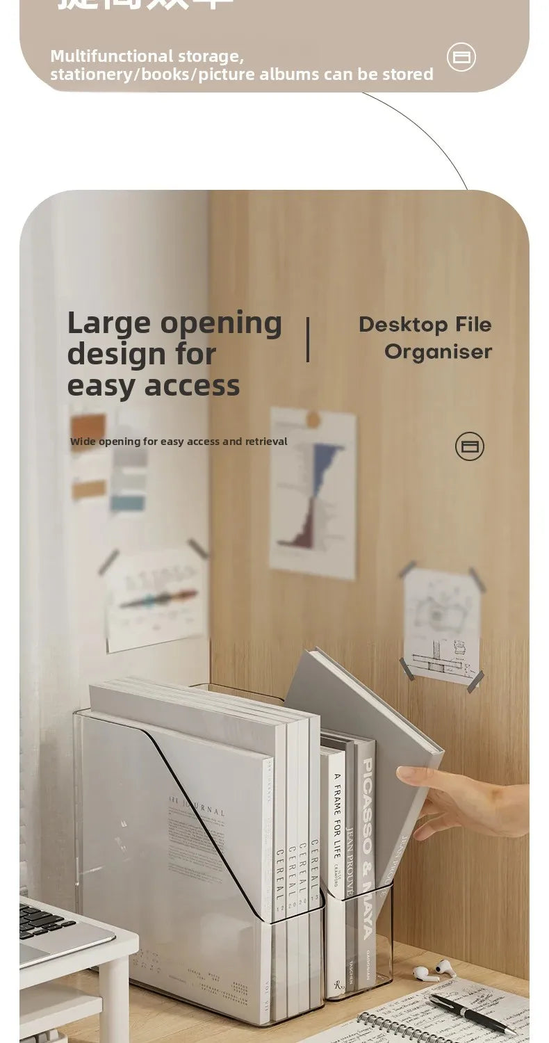 Large Capacity Desktop Organizer Box ZT3266 for Office Documents Stationery Books Storage Rack Transparent Plastic Material