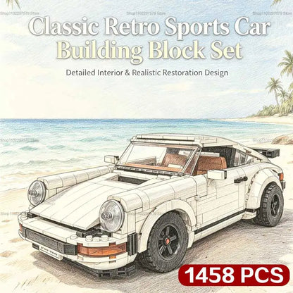 1458PCS 2-in-1 Collectible Classic Vintage Car Racing Sports Car Building Blocks Model STEM DIY Mechanical Assembly Brick Kit