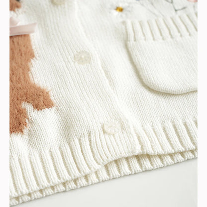 Baby Girls Embroidery Sweater Cardigan Autumn Fashion Cotton Floral Collar Kids Knitted Cardigan Rabbit Coat Outerwear Korean