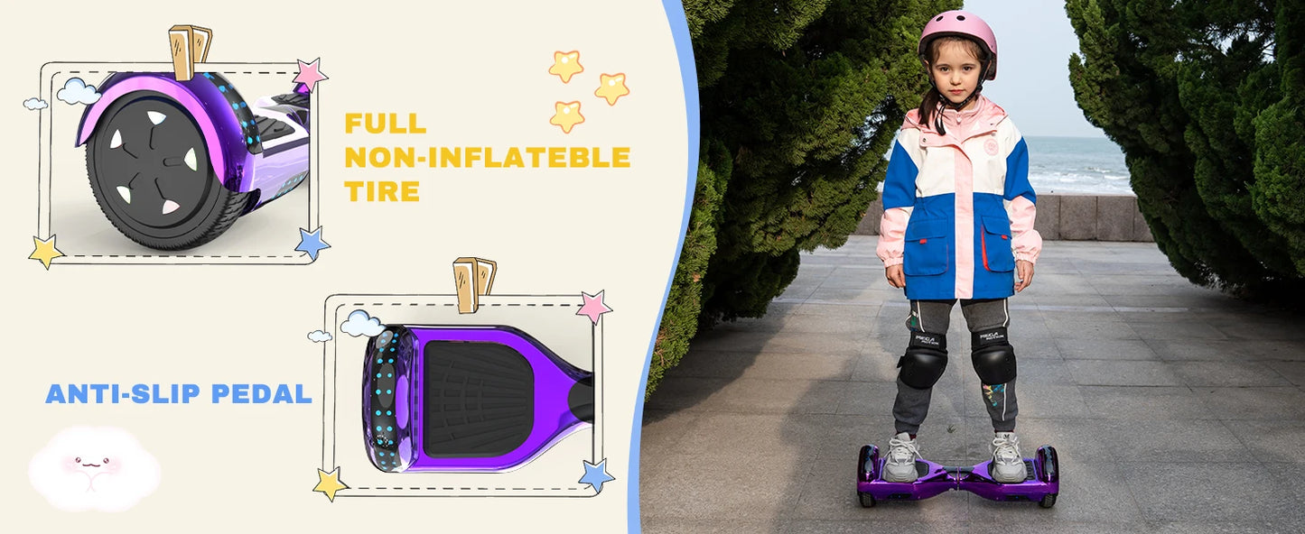 RCB KIDS Hoverboard Two Wheel Self Balancing Scooter 6.5" with Bluetooth Speaker LED Lights Ride On Toy Gift for Kids & Adults