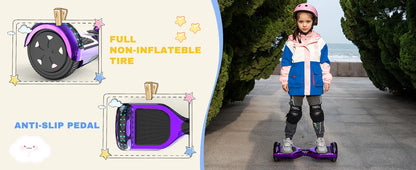 RCB KIDS Hoverboard Two Wheel Self Balancing Scooter 6.5" with Bluetooth Speaker LED Lights Ride On Toy Gift for Kids & Adults