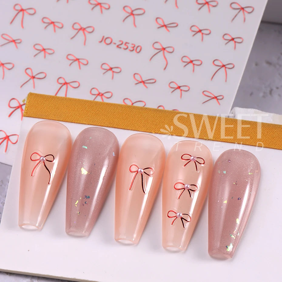 6pcs/set 3D Small Bow Ribbon Bowknot Y2K Nail Sticker Mini Kawaii Japanese Adhesive Decal Valentine's Simple Nail Manicure Decor