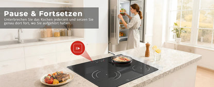 6000W Built-in Ceramic Hob, 4 Zone Induction Cooktop with Touch Control, 9 Power Levels, Timer & Child Lock, 60cm Black Glass