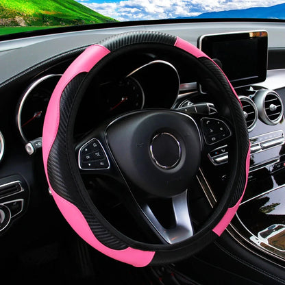 Carbon fiber PU leather car steering wheel cover without inner ring suitable for 14.5-15 inch car wheel covers