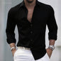 Solid Color Men's Casual White Shirt, Fashionable Casual Long Sleeve Stretch Fabric, Business Formal Shirt, Comfortable Fabric