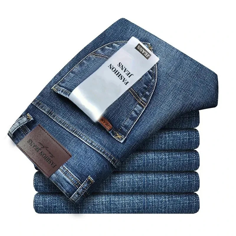 2026 Top Brand Washed Jeans Trousers Four Season Men's High Quality Jeans Business Casual High Waist Denim Pants
