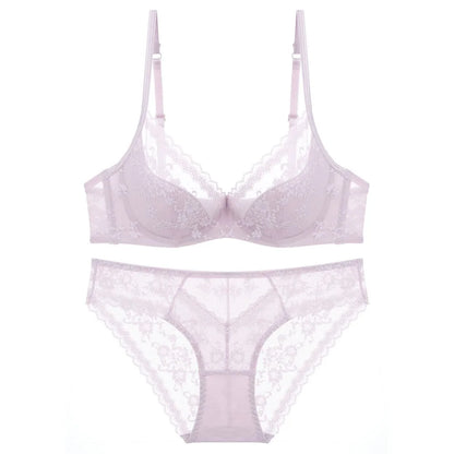 Summer Sexy Lace Embroidery Women Lingerie Set French Thin Cup Push Up Bra Comfort Breathable Underwear Ladies Bra Briefs Set