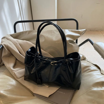 Oil PU Leather Hobo Handbag Slouchy Shoulder Bag Retro Top-Handle Bag Large Work Bags for Women Gilrls Tote Work Shopping Travel