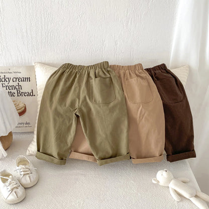 Toddler Girl Cotton Pleated Harem Pants 1-6Y Kids Boys Solid Color Casual Roll Up Trousers Comfy Elastic Waist Kids Bottoms