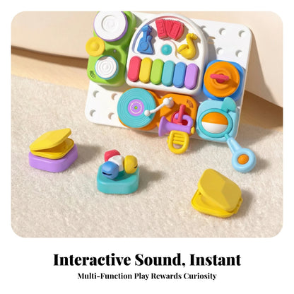 Musical Busy Board with Stand Fine Motor 7-in-1 Musical Toy Board Detachable Portable for Toddlers, Playroom, Nursery