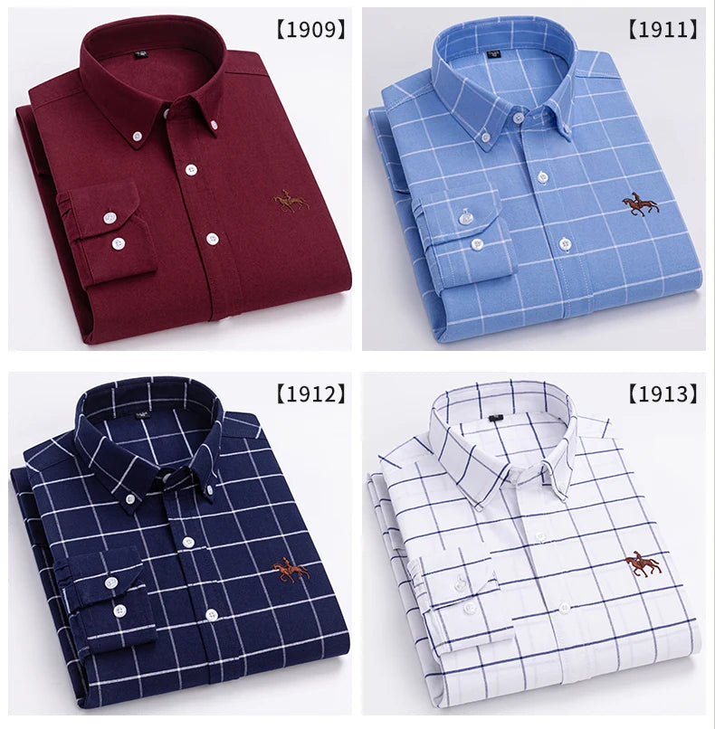 Large Size Full Men's Shirts 100% Pure Cotton Oxford Business Casual Shirt Soft Slim Fit Formal Plain Shirt Long Sleeve Clothes