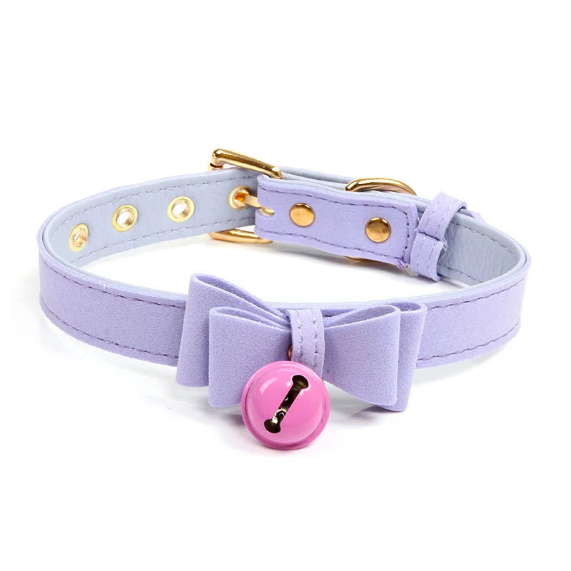 6 Colors Sexy PU Leather Bowknot Necklace Collar With Bell Bdsm Cosplay Slave For Women Bondage Gothic Choker Exotic Accessories