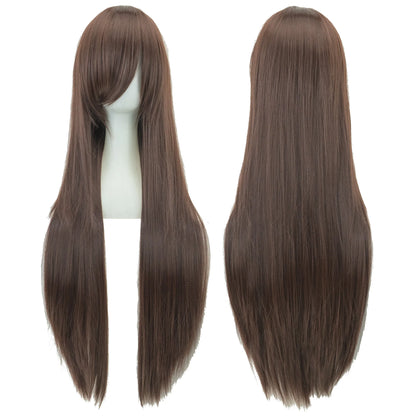 Soowee 80cm Long Synthetic Hair White Purple Cosplay Wigs Party Black Hair Straight Wig Hairpiece for Women