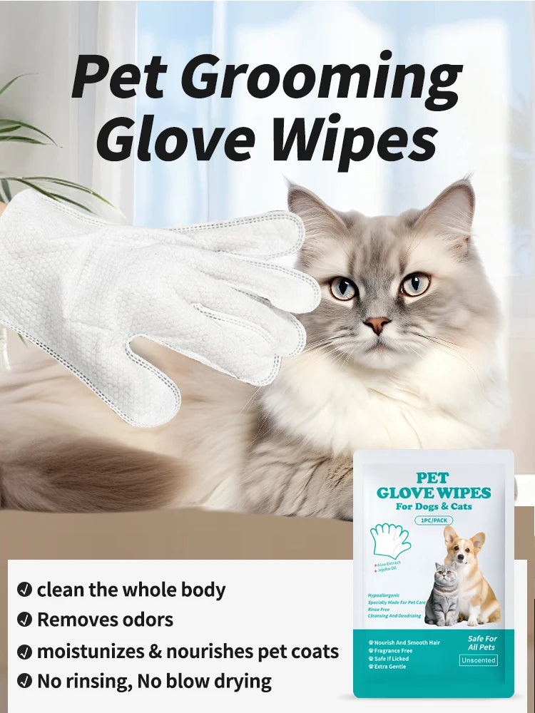 Pet Cleaning Disposable Gloves for Cats And Dogs No-Wash Bathing Hand Sanitizer Pack of 6 for Pet Care