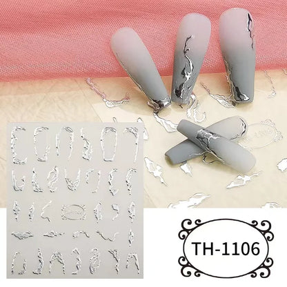 1PCS Marbled Nail Sticker 3D Abstract Lines Sticker Nail Art Supplies Nail Decals Y2K Laser Butterfly Ladies Nail Art Decoration