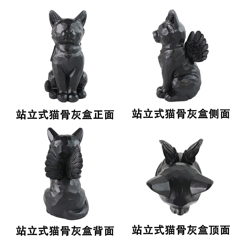 Hot-selling Standing Cat and Dog Urn Amazon Explosion Black Angel Pet Commemorative Urn Sealed Pet Ashes Urn Storage Box