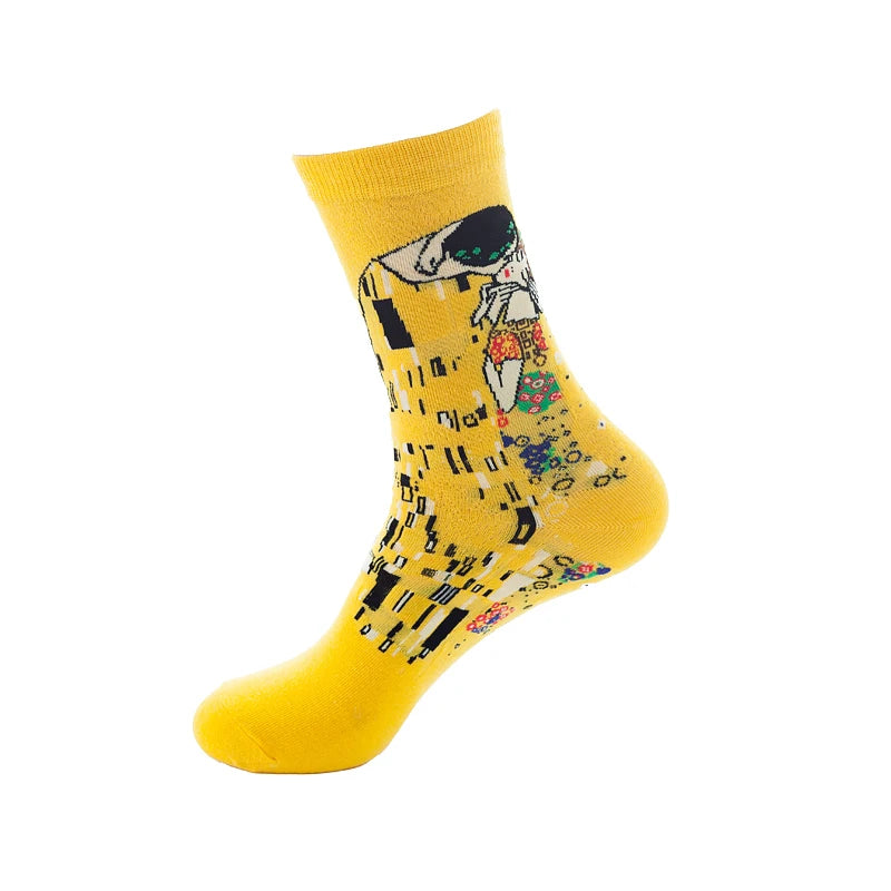 1 Pair Van Gogh Starry Night Cotton Socks Women Men Mona Lisa Oil Painting Retro-classical Series Skateboard Casual Couple Socks