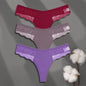FINETOO 3Pcs Women's Cotton Underwear Lace Thongs Sexy Solid Color Low Waist Bikini Panties Ladies Breathable G-string Lingerie