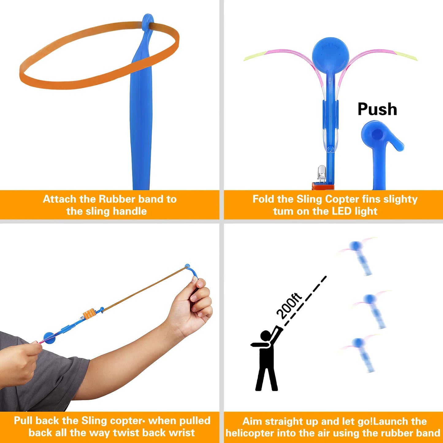 Outdoor Flash Rocket Toy LED Lights Glowing Slingshot Rocket Helicopter Flying Toy Party Fun Gift Rubber Band Ejector Toys