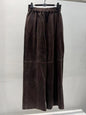 Retro Suede Leather Cropped Pants for Women Femae Genuine Leather Wide Leg Floor Long Trousers Straight Cylinder Spodnie Damskie