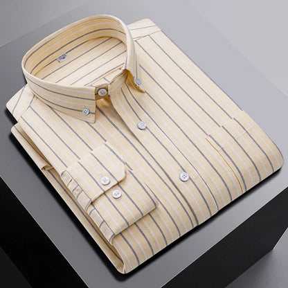 New In Shirt Oversize Long-Sleeve 100%Cotton Shirts for Men Slim Fit Formal Plain Shirt Plaid Casual Tops Designer Black Clothes