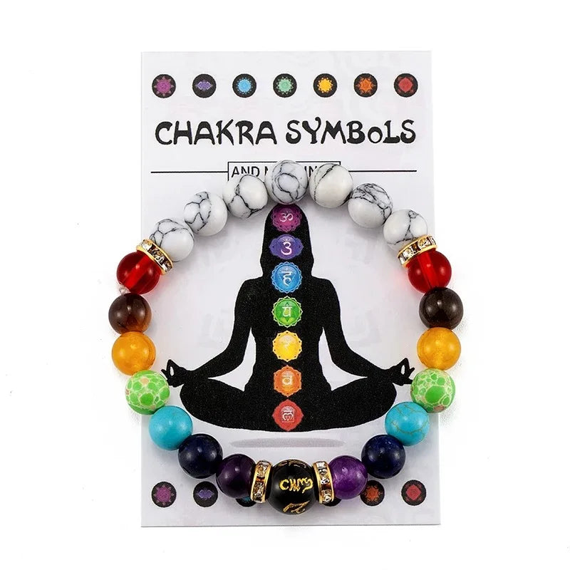 Fashionable Colorful Women's Bracelet Natural Volcanic Stone Elastic Beaded Bracelet Men's and Women's Meditation Yoga Bracelet