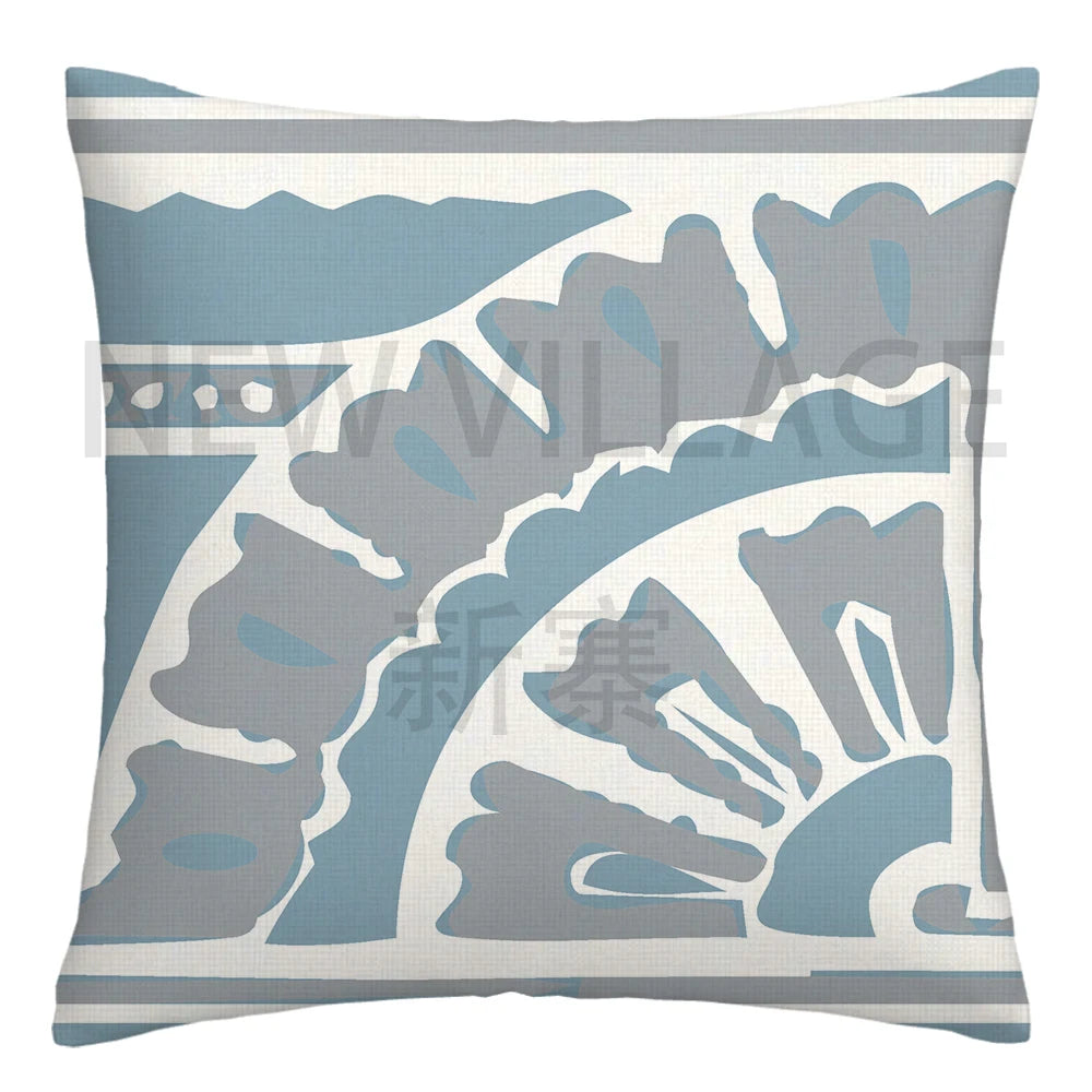 Lake blue white geometric linen pillowcase sofa cushion cover home decoration can be customized for you 40x40 45x45 50x50 60x60