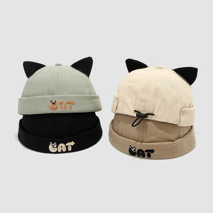 Cute Cat Ear Baby Docker Hat Cartoon Solid Color Toddler Brimless Cap Boy Girl Beanies Summer Cotton Kids Melon Landlord Hats