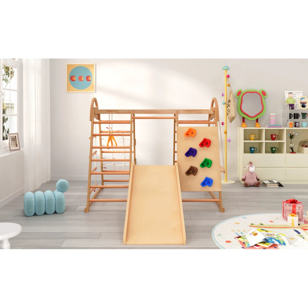 7-in-1 Climbing Scaffold, Include Swing, Swing Rings, Climbing Ladder, Climbing Board, Climbing Net, Slide, for Children's Room