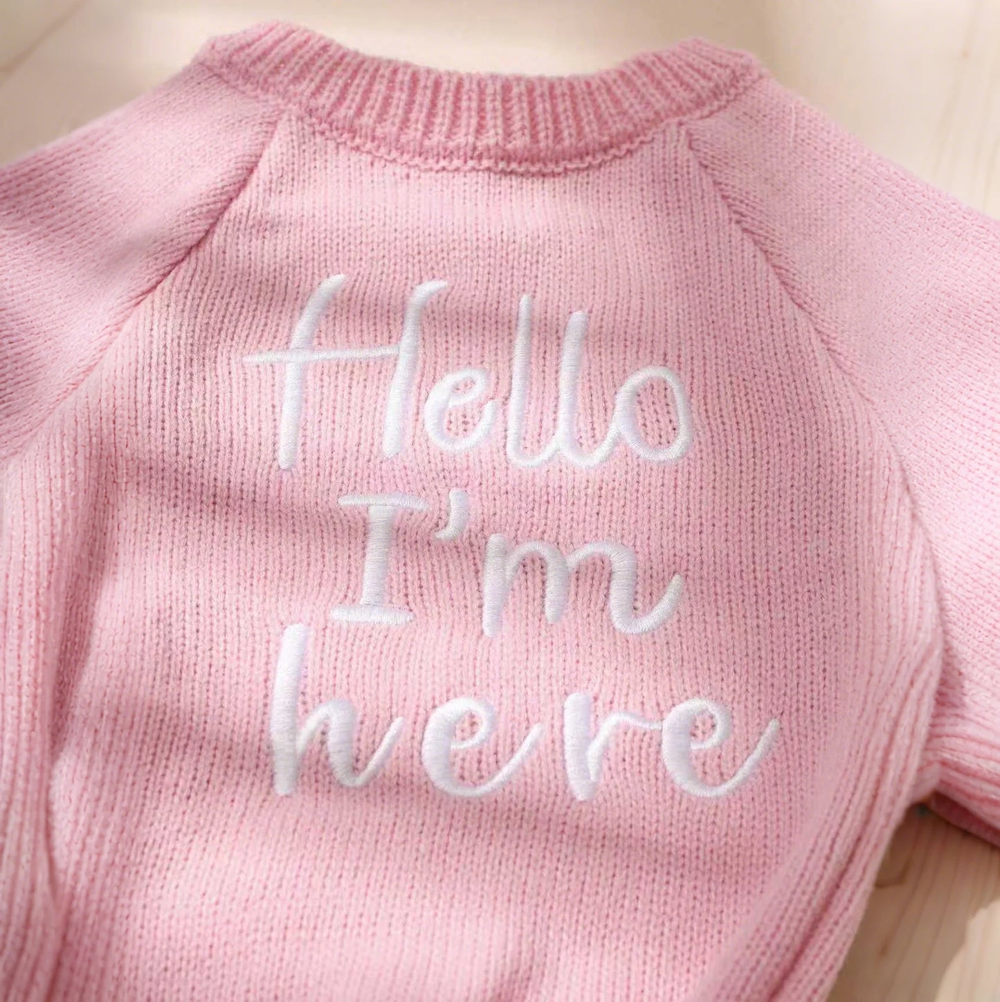 Ylsteed "Hello" Embroidery Knitting Newborn Birth Announcement Outfits Footed Jumpsuit Baby Boy Girl Photography Props Newborn
