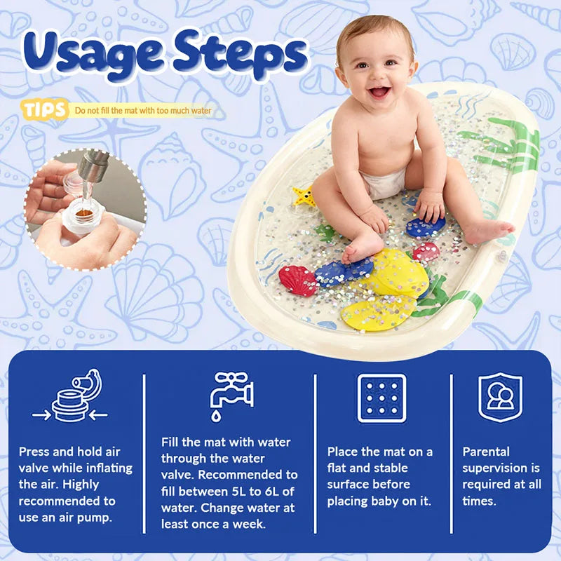 Inflatable Pvc Baby Water Mat for Infants Toddlers Early Education Press to Make Sound Tummy Time Play Mat
