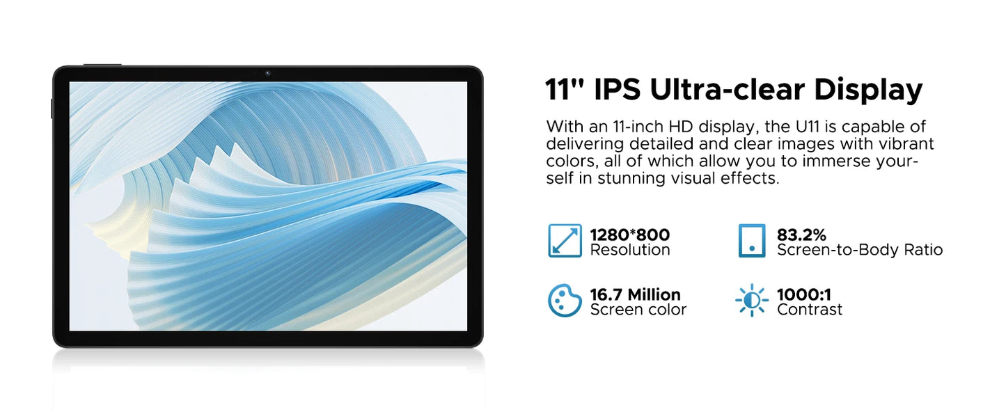 DOOGEE U11 Android 15 Tablet 11'' Ultra-clear 90Hz Display 4GB RAM 128GB ROM 8580mAh Battery Dual Speaker Supports Widevine L1