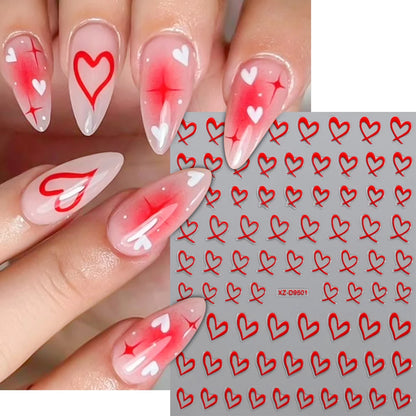 8pcs/set Mini Red Heart Valentines Nail Stickers Irregular Love Stripe Gold/Silver Nail Decals Sliders Laser Shiny Manicure Acce