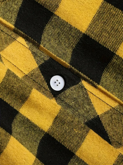 Spring and Autumn Fashion Cotton Long Sleeve Men's Shirt New Brushed Red Plaid Business Leisure Fit Flannel No iron