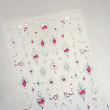 Shiny Jelly Butterfly Charming Golden Gradient Bowknot 5D Self Adhesive Nail Art Sticker Flower Petal Rhinestone Manicure Decals