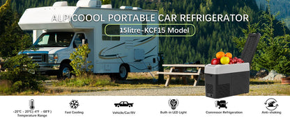 Alpicool KCF15 15L Compressor Cool Box Portable for Car, Truck, Compact Camping Fridge 12/24V DC Cool Box for Travel, Food & Dri