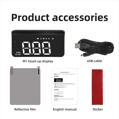M3 HUD Obd2 Display On-board Computer Car Head-up display Windshield Big Font projection E-OBD and GPS Suitable for All Cars M1