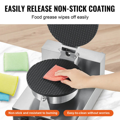 SucceBuy Electric Ice Cream Cone Maker Commercial Non-Stick Stainless Steel Egg Roll Mold with Temperature and Time Control