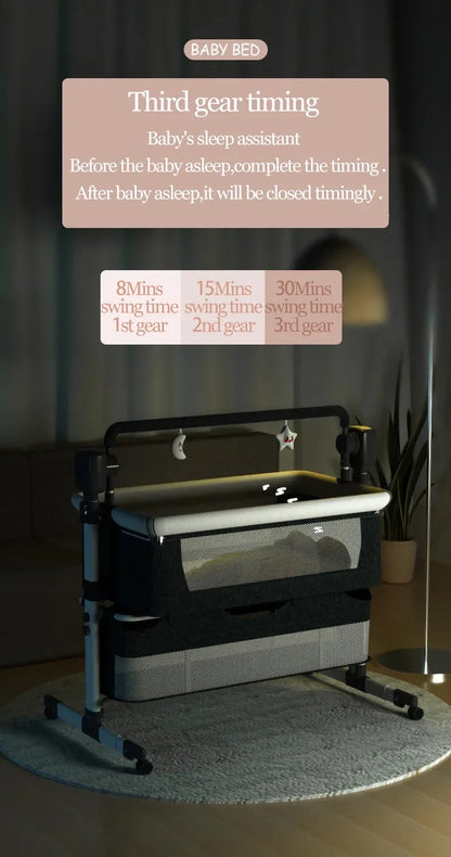 Electric Baby Crib Bassinet Cradle Bluetooth Music Timer with Automatic Swing Remote Control Foldable Design Breathable Mesh Sides Soft Mattress Stable Frame Safe Sleeping Bed for Newborn Infant Home Use and Travel Comfort Ba
