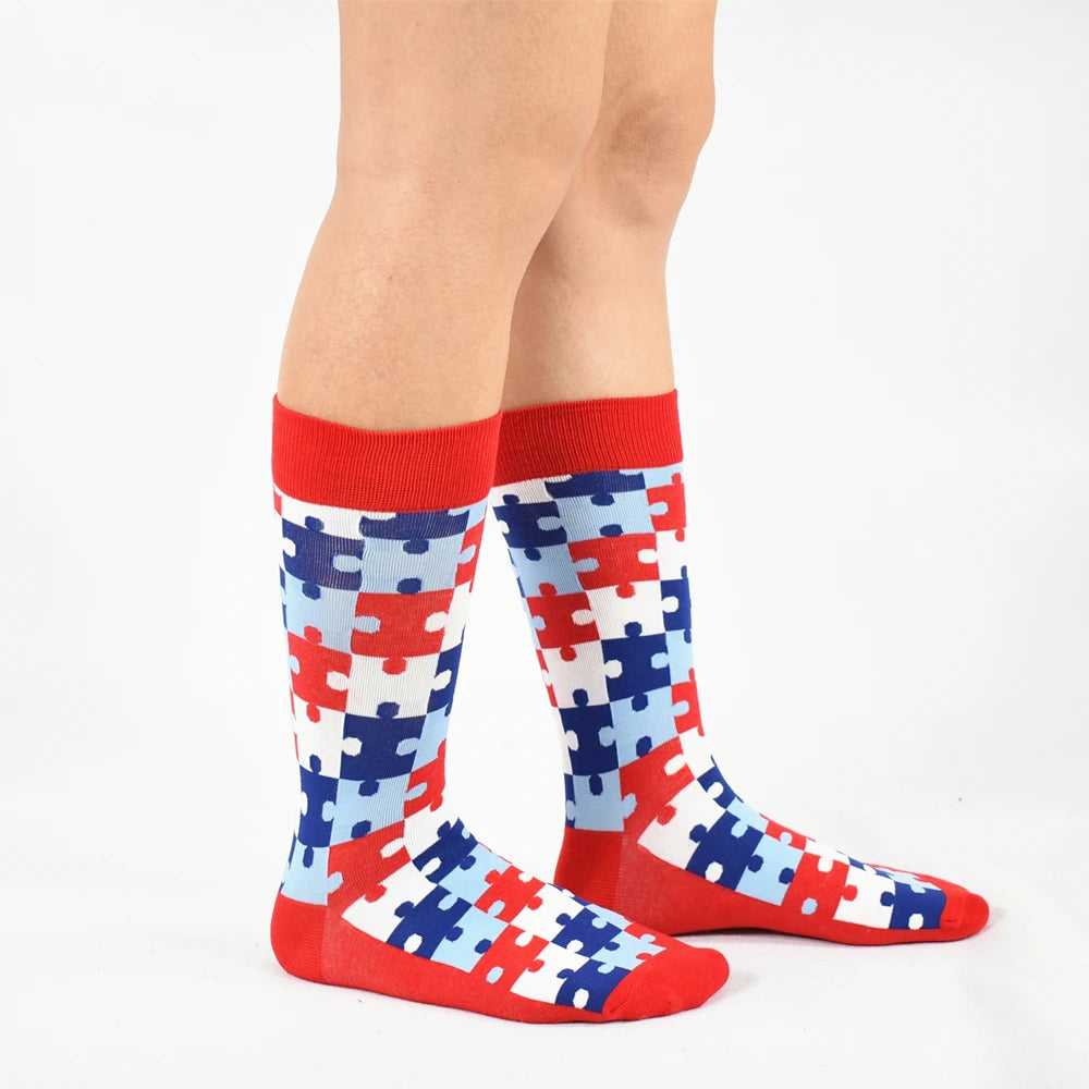 5 Pairs Novelty Men's Cotton Colorful Pattern Funny Fashion Happy Crew Dress Socks