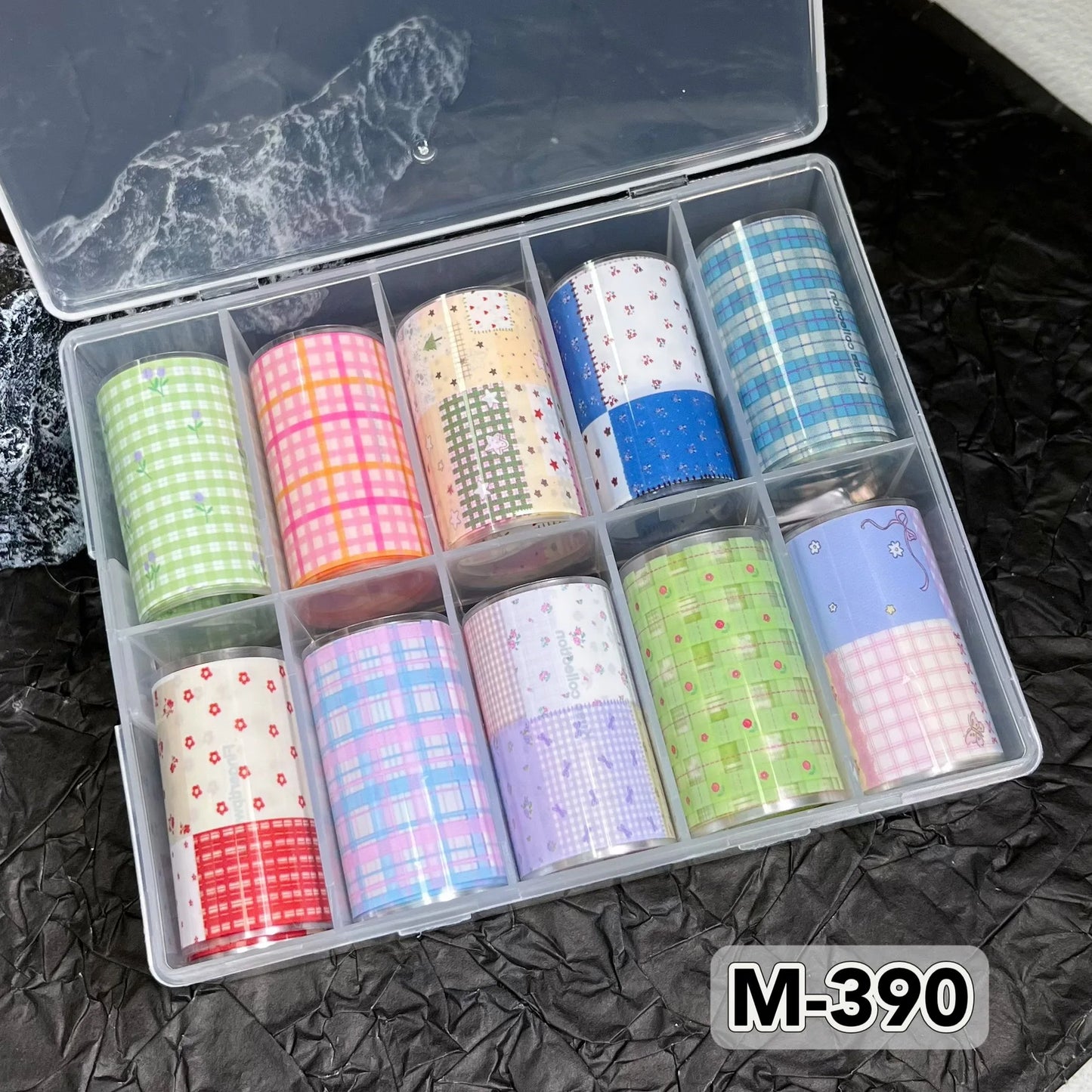 10 Rolls New Design Fresh Nail Foils for Transfer Paper Sticker Plaid Sliders Denim Nails Wraps DIY Bowknot Nail Art Decorations