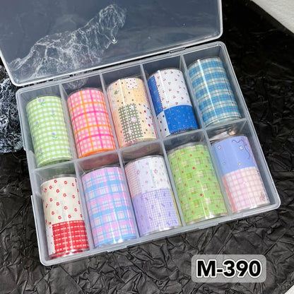 10 Rolls New Design Fresh Nail Foils for Transfer Paper Sticker Plaid Sliders Denim Nails Wraps DIY Bowknot Nail Art Decorations
